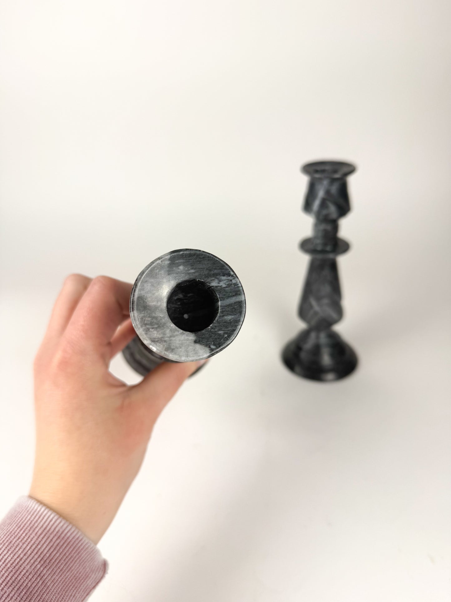 Black marble candlesticks - Set of 2