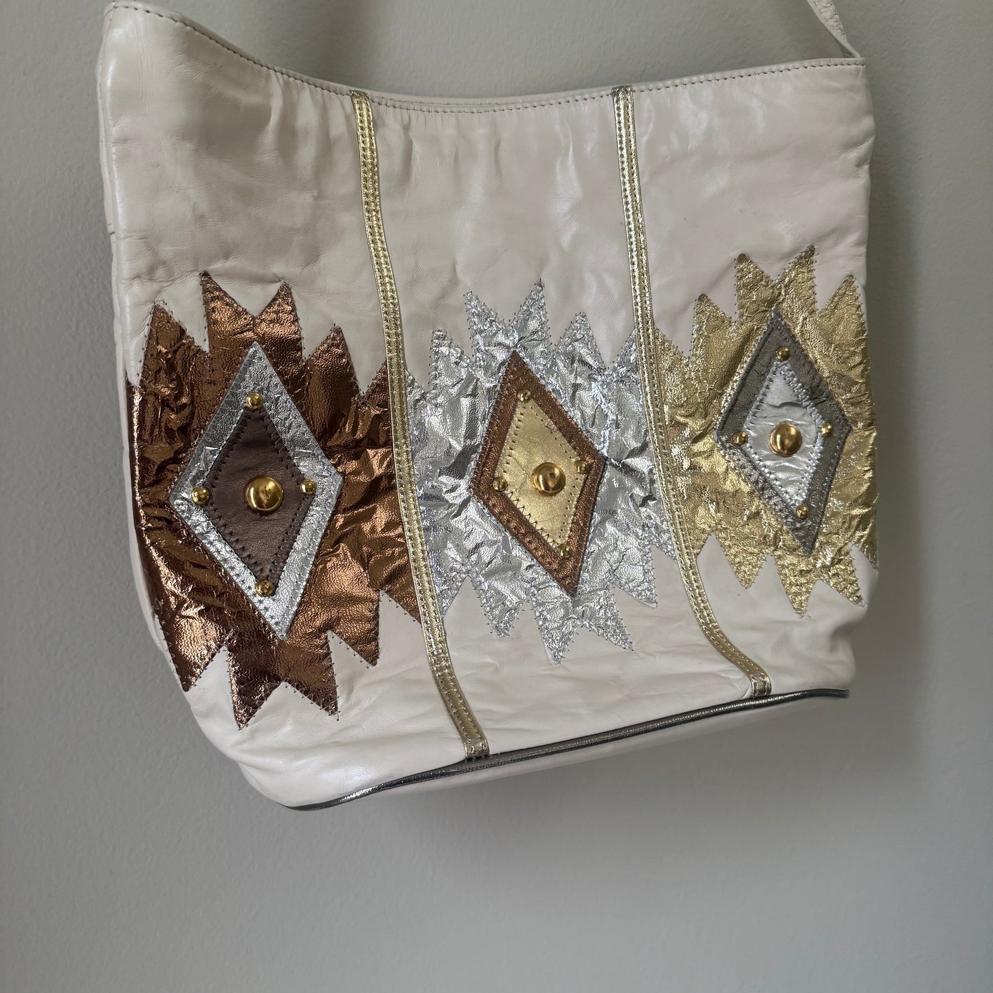 80s Samir leather shoulder bag w/ geometric design