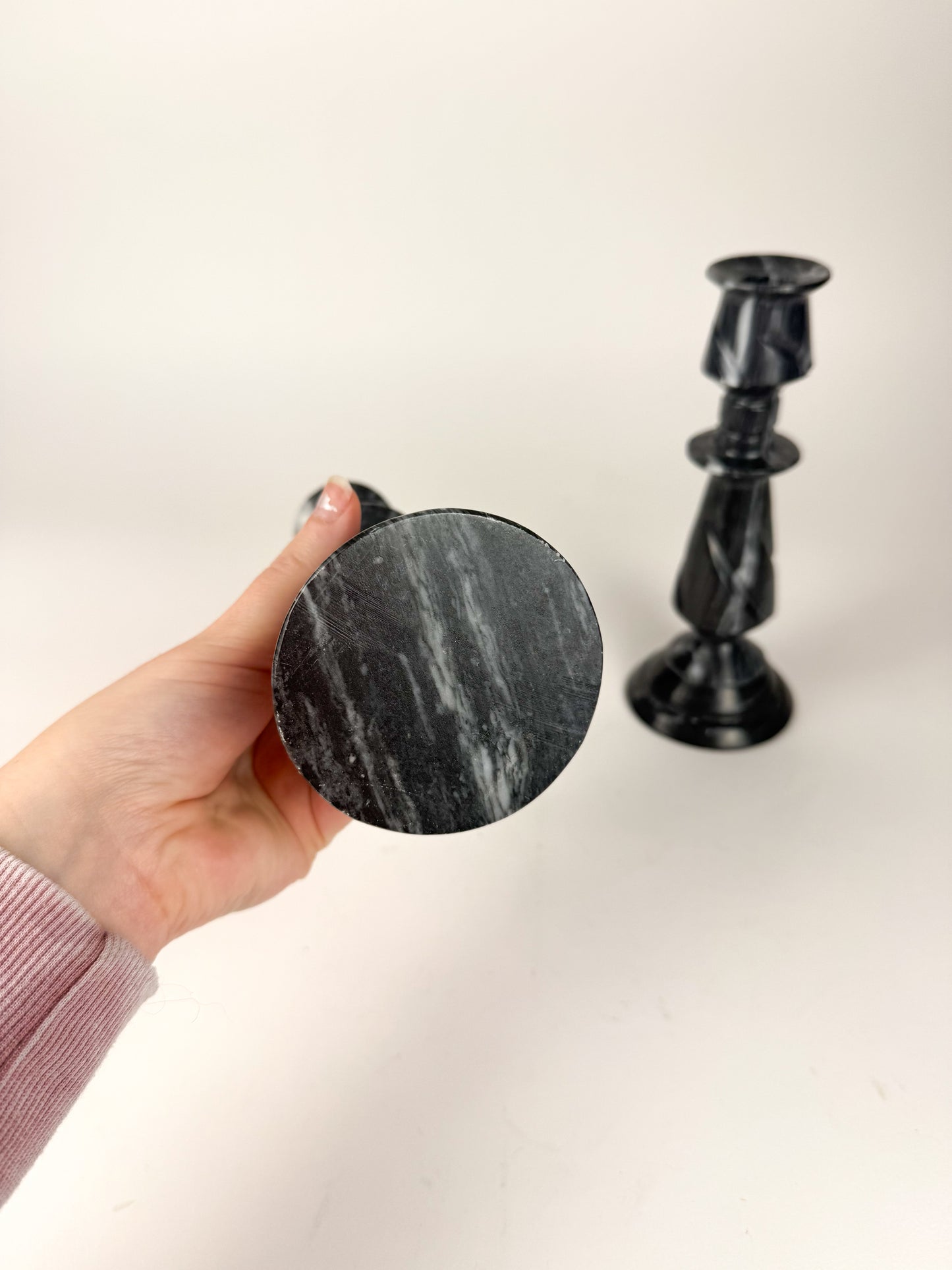 Black marble candlesticks - Set of 2