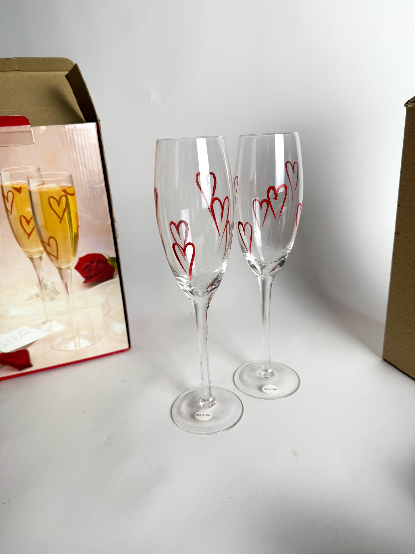 Romantic Hearts Hand-Painted Champagne Flutes