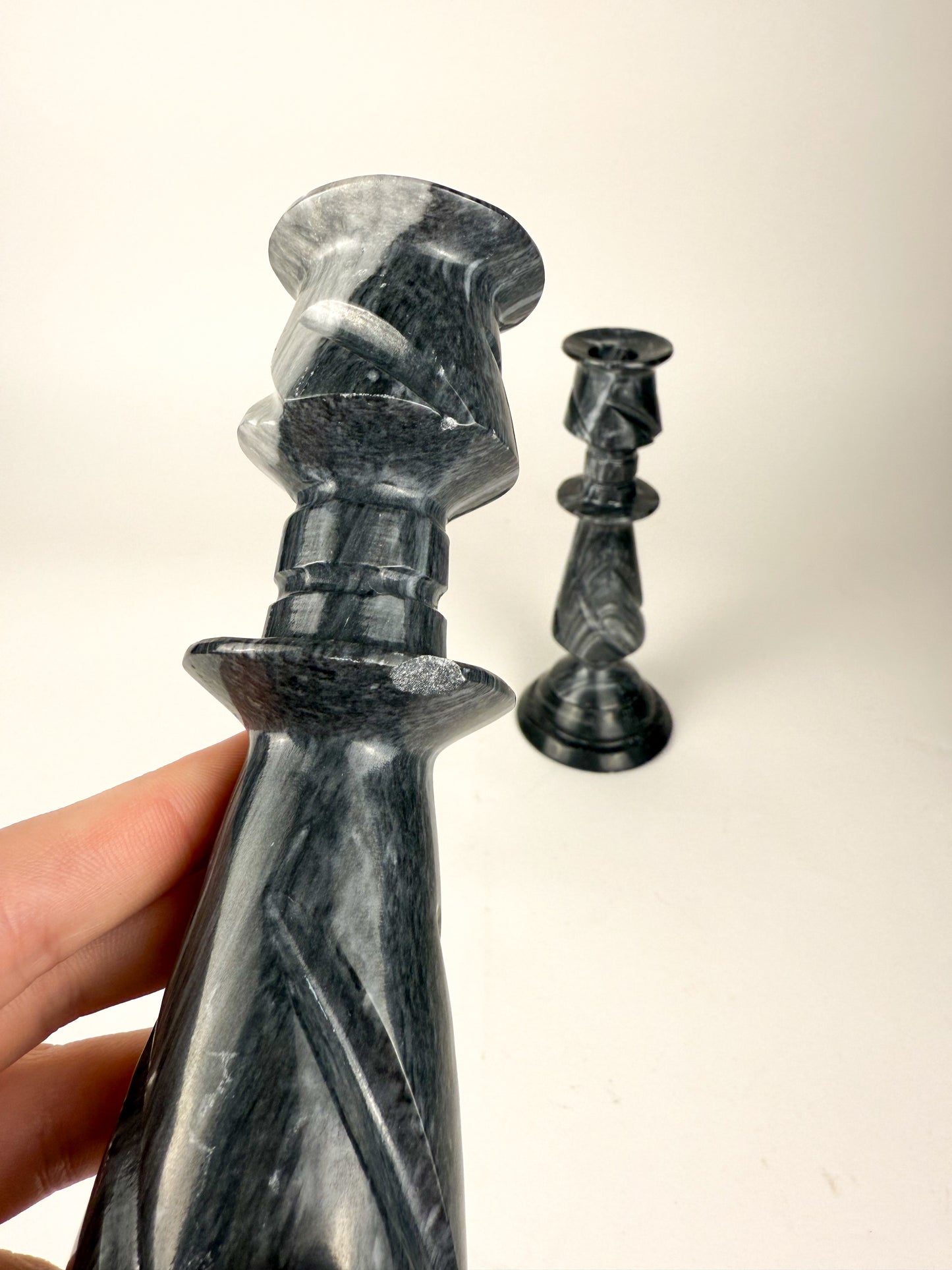 Black marble candlesticks - Set of 2
