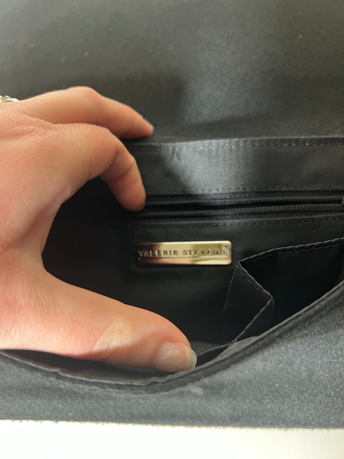 Valerie Stevens Embroidered Black Shoulder Bag