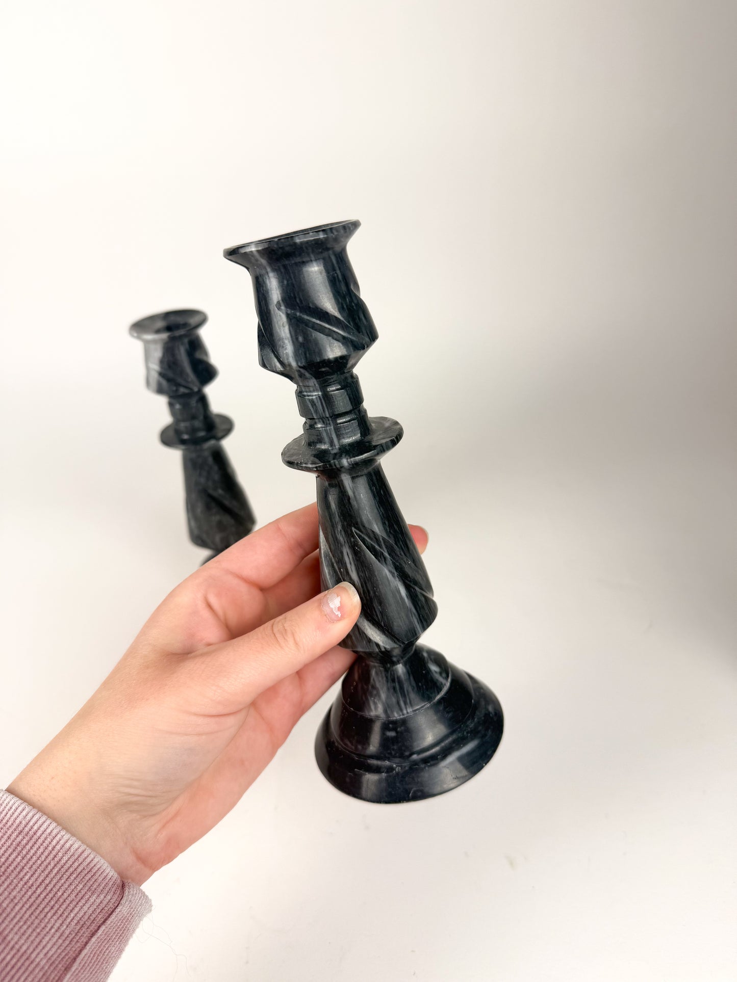 Black marble candlesticks - Set of 2