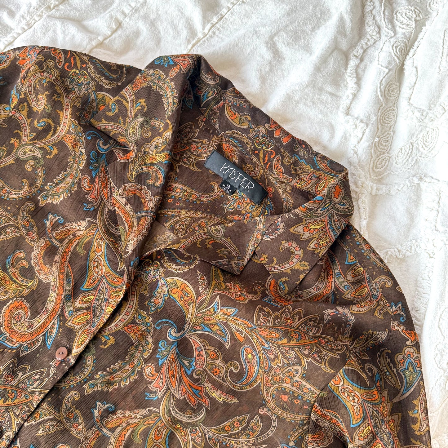 Vintage Kasper Brown/Orange Paisley Blouse