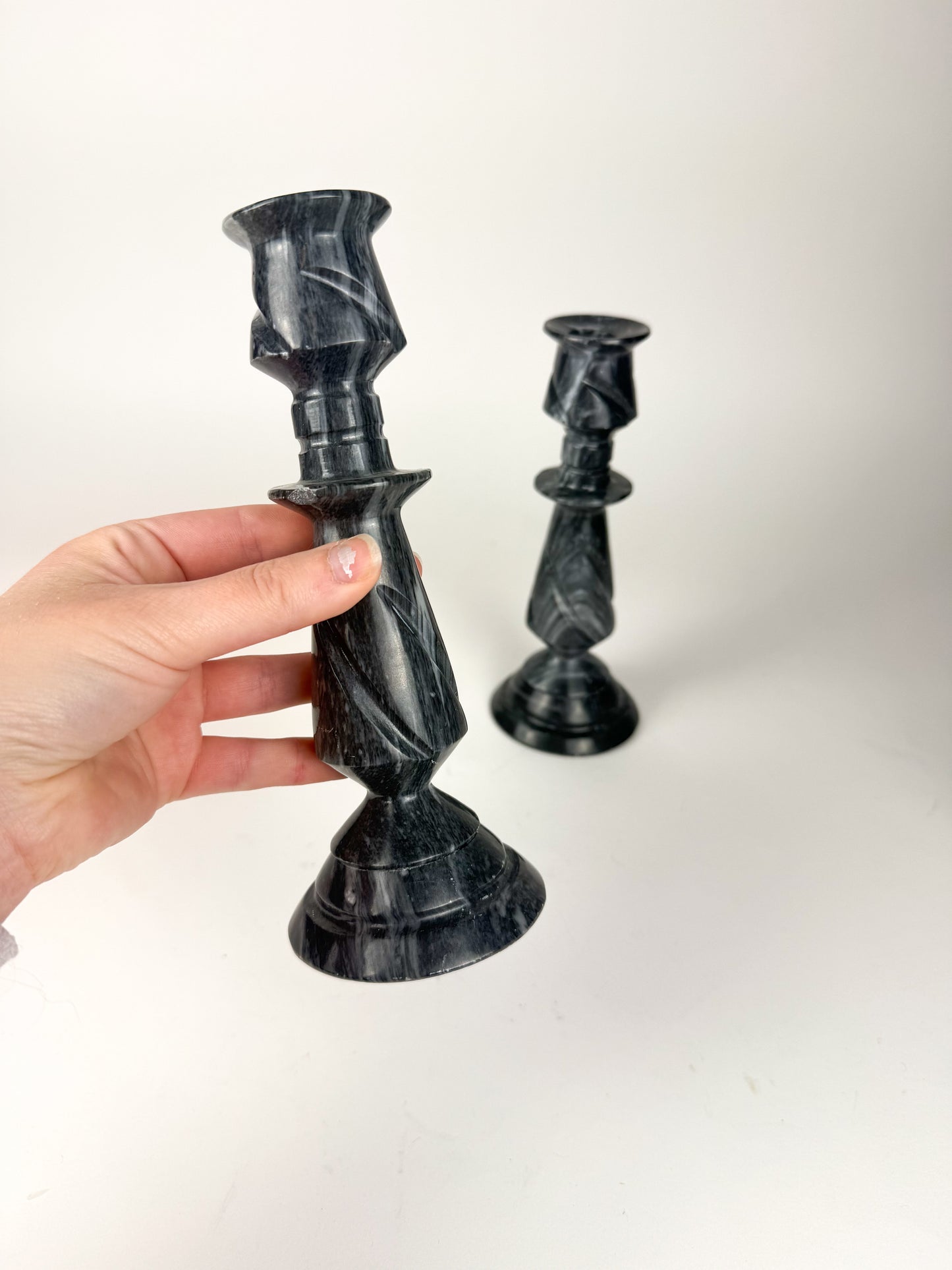 Black marble candlesticks - Set of 2