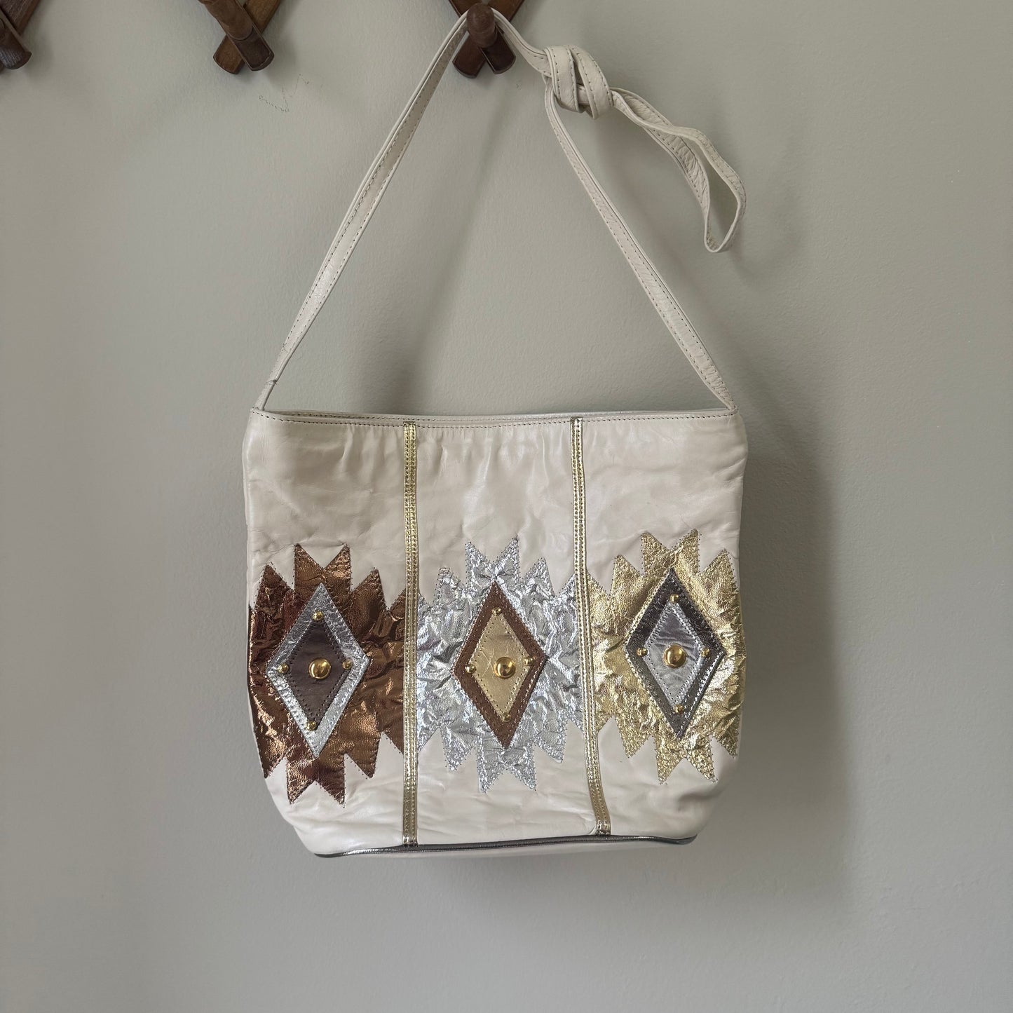80s Samir leather shoulder bag w/ geometric design