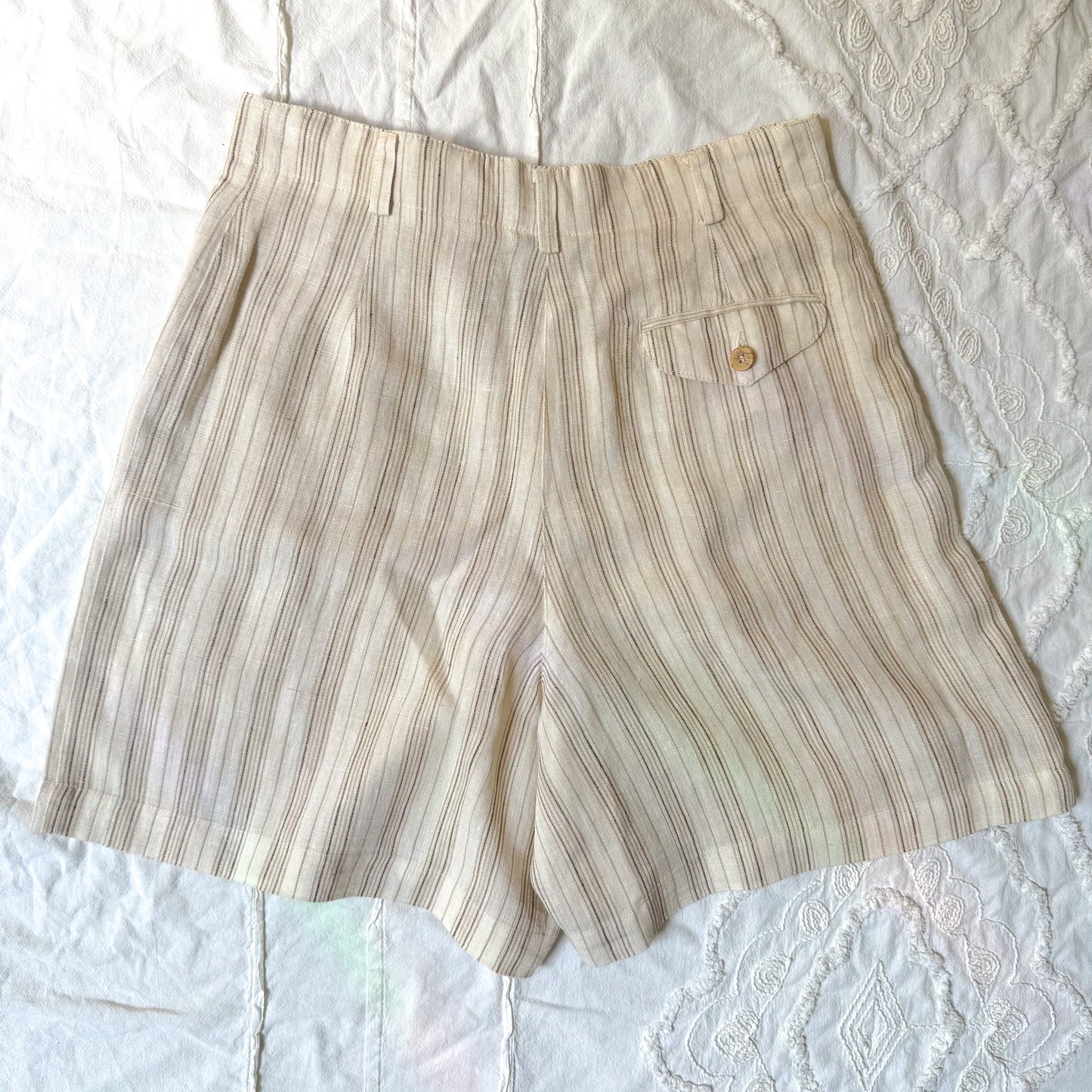 LizSport tan & cream striped high-waisted shorts