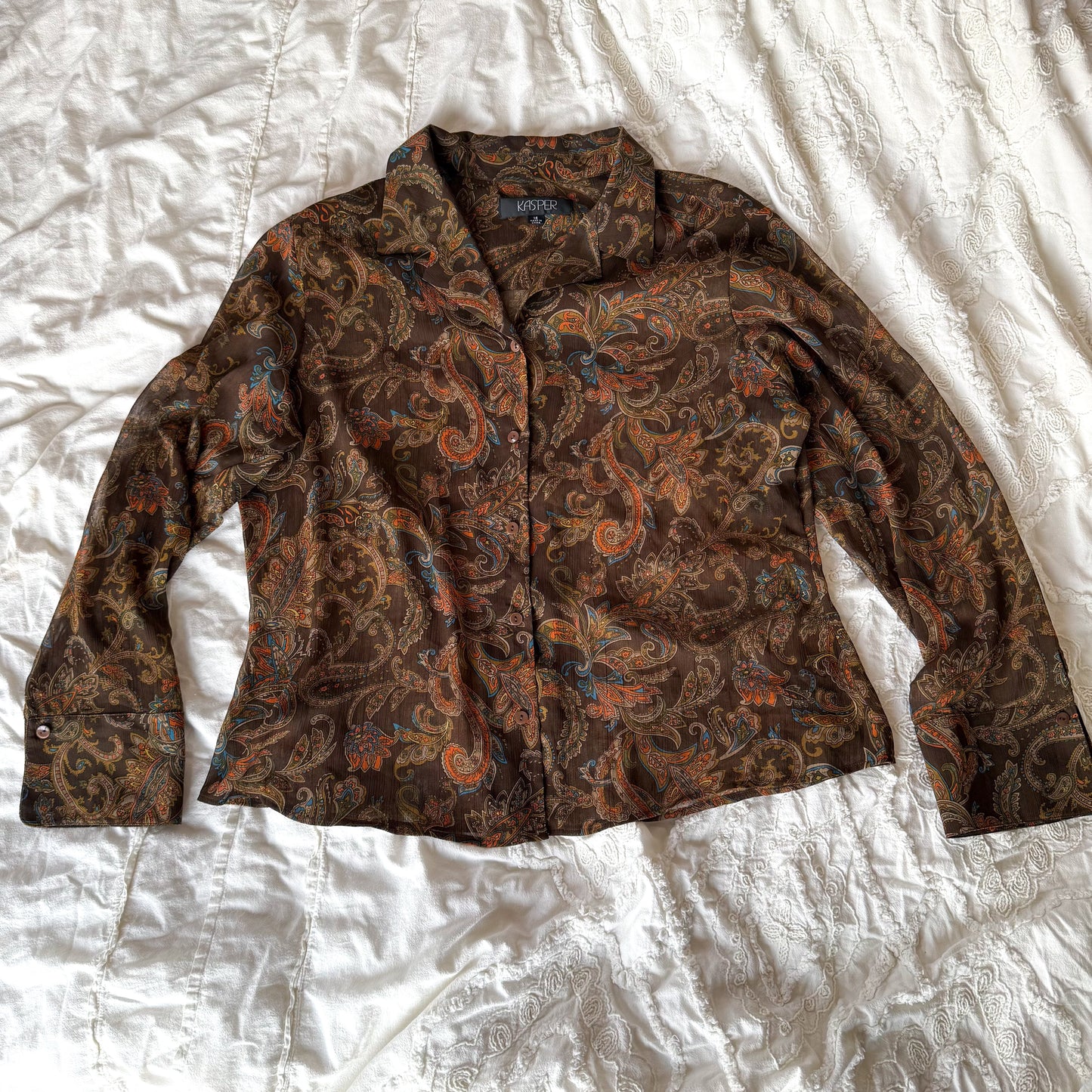 Vintage Kasper Brown/Orange Paisley Blouse