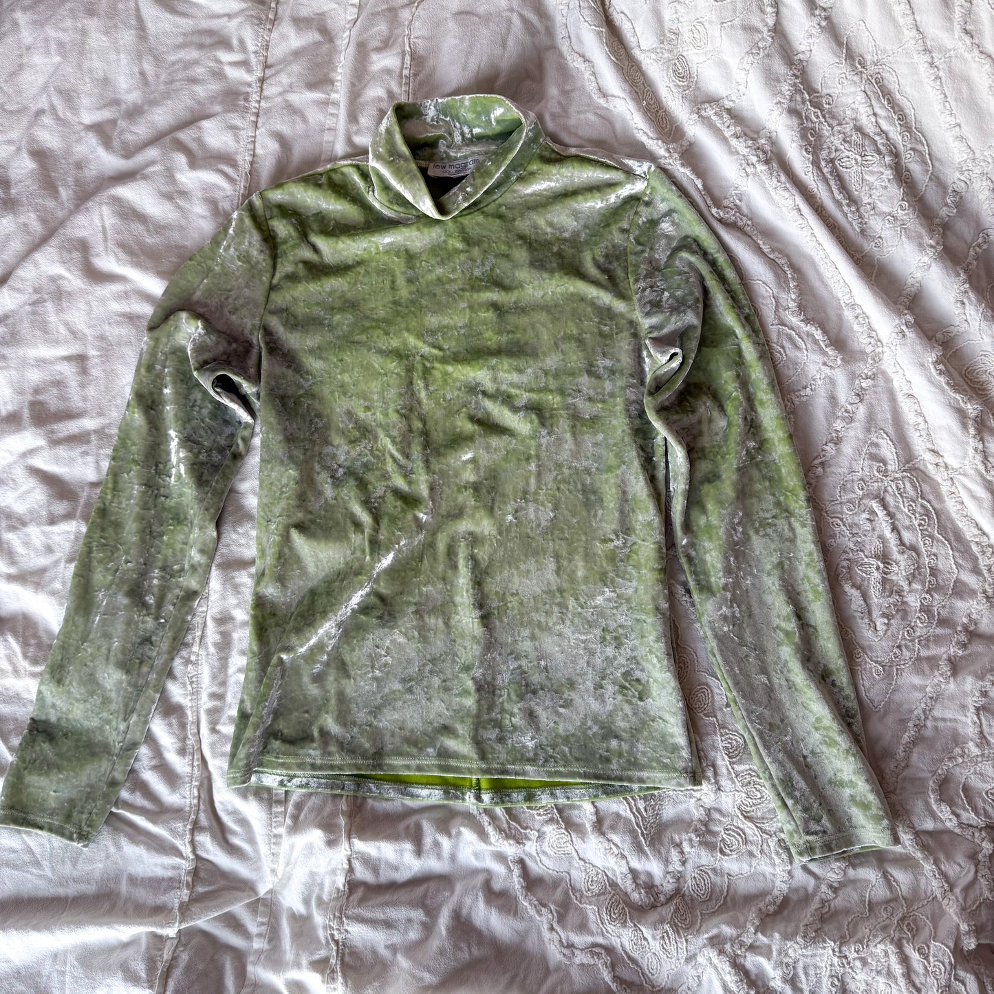 Vintage Lew Magram NY Lime Crushed Velvet Mock Turtleneck