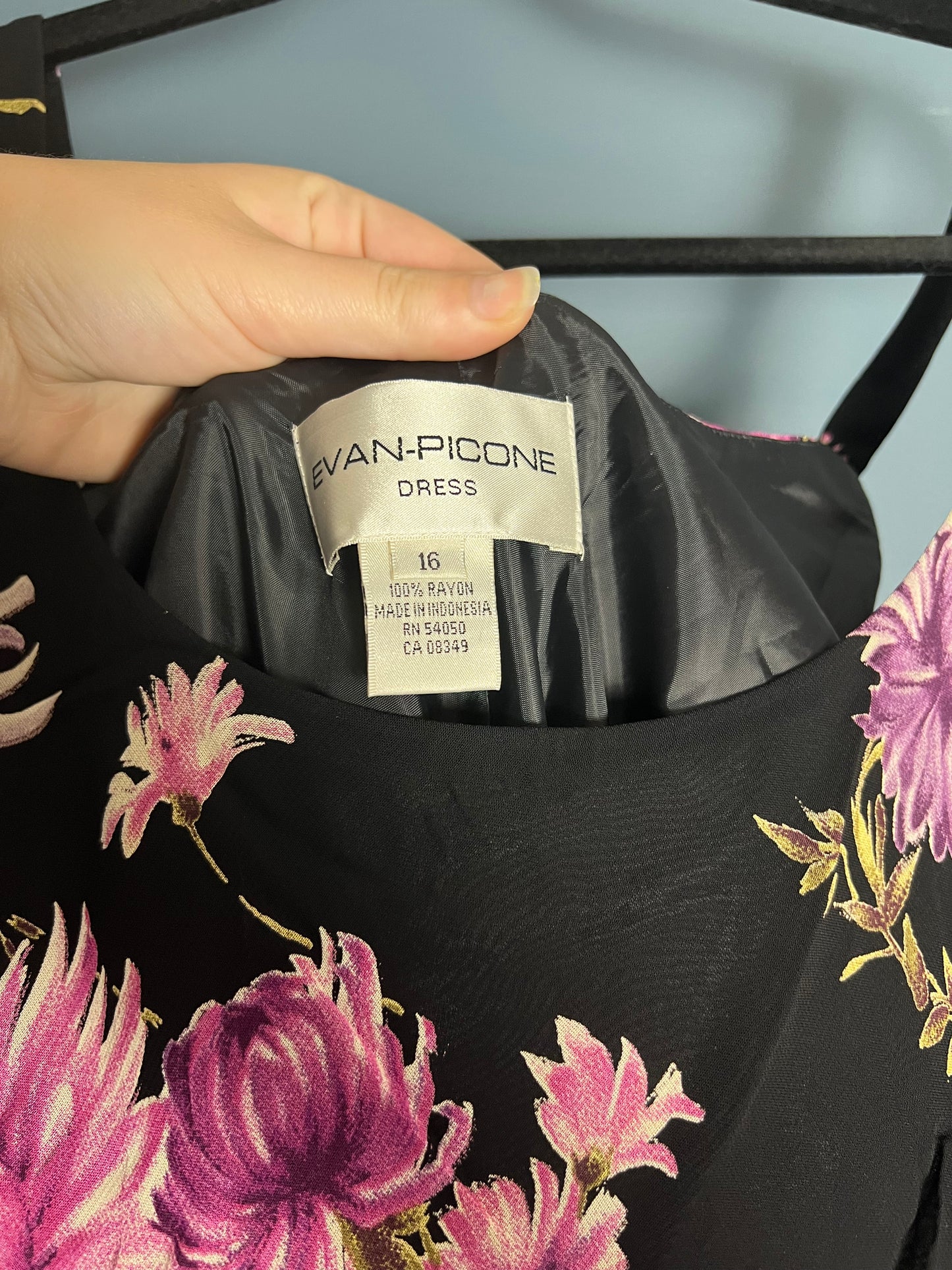 Evan-Picone Black w/ Pink Flowers Dress