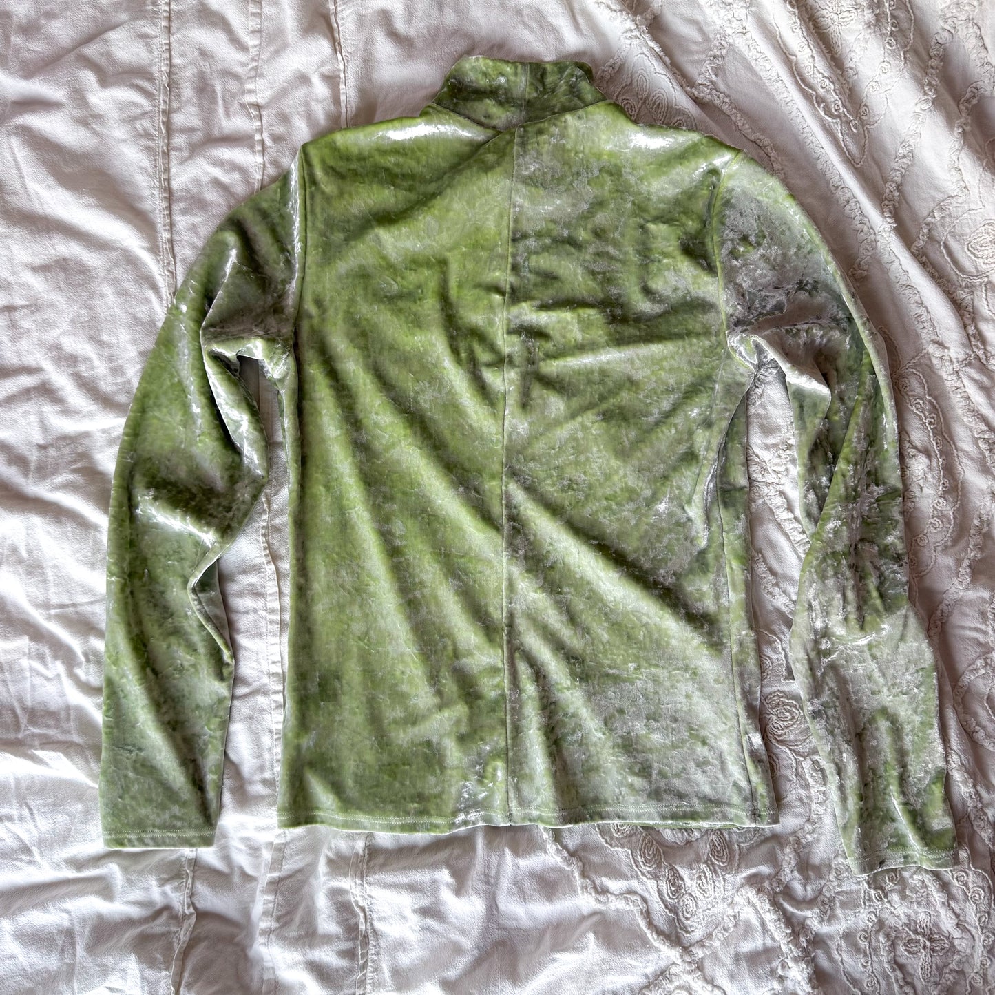 Vintage Lew Magram NY Lime Crushed Velvet Mock Turtleneck