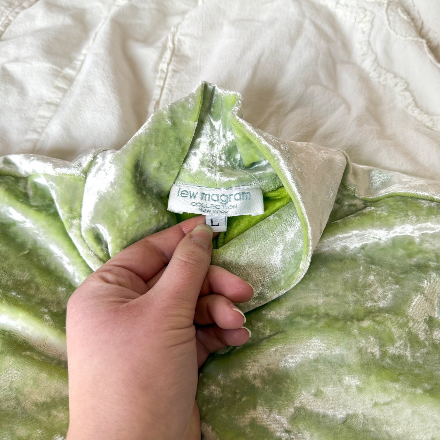 Vintage Lew Magram NY Lime Crushed Velvet Mock Turtleneck