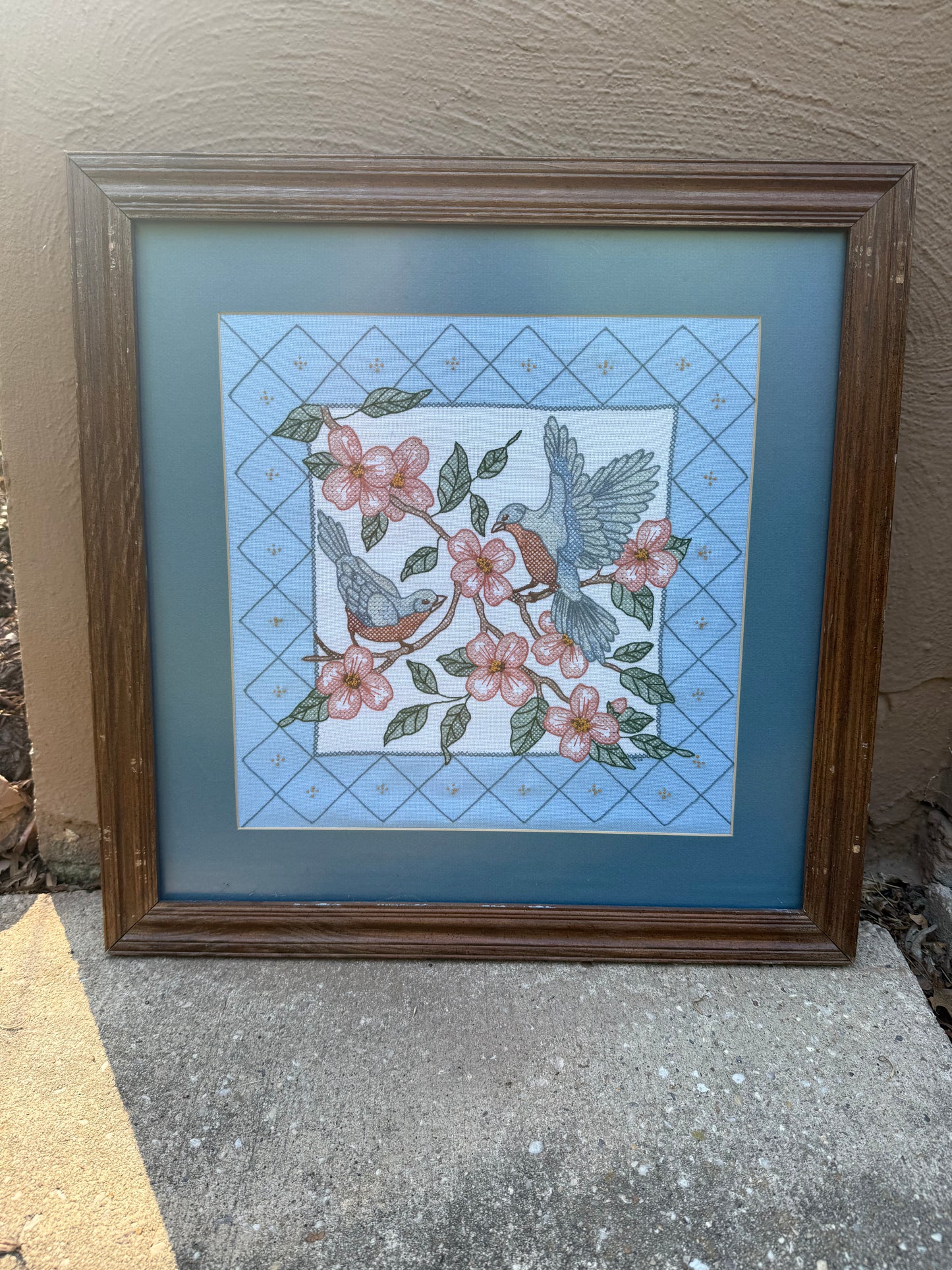 Framed Blue Birds Cross Stitch