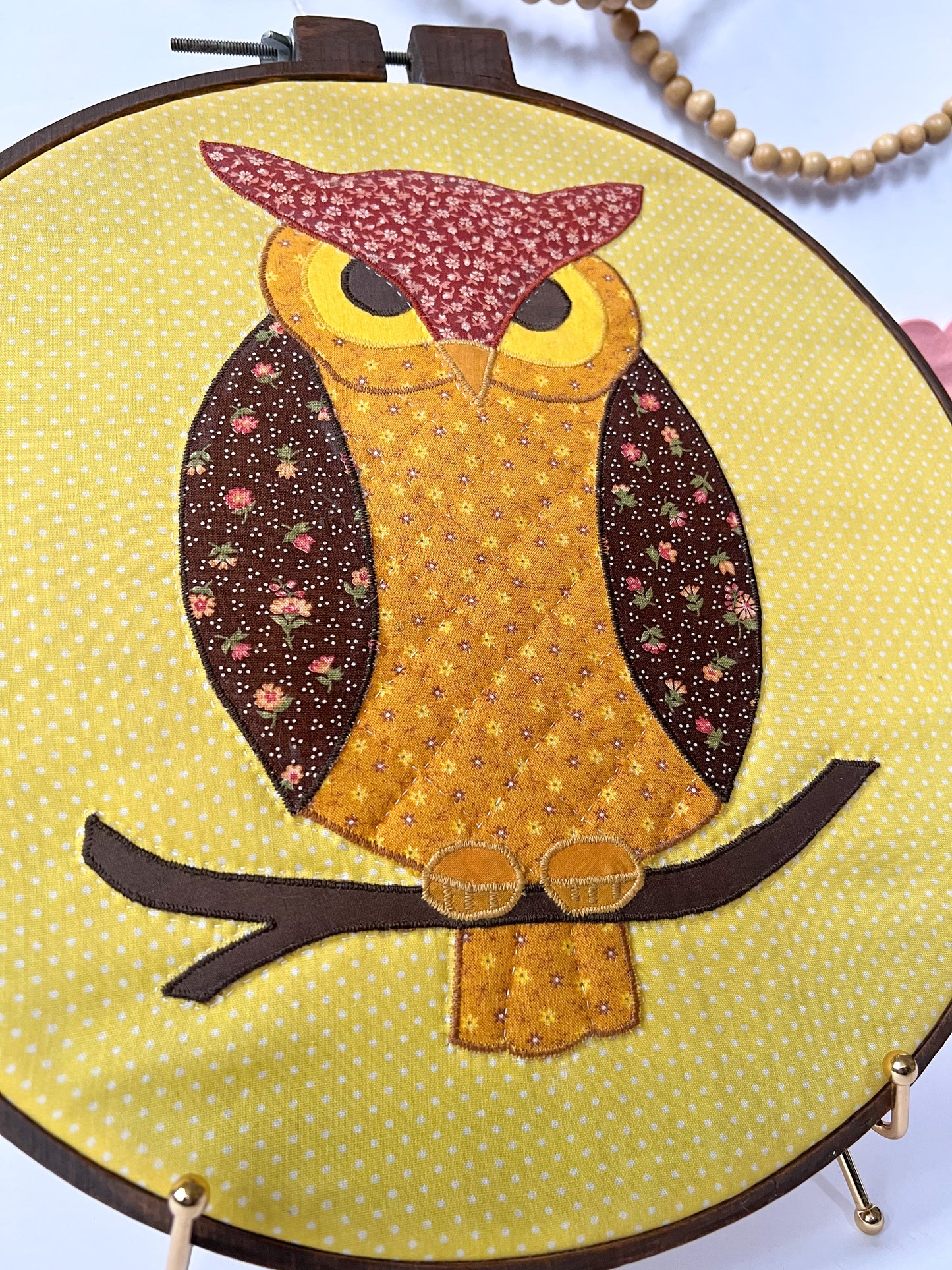 Vintage quilted owl in hoop