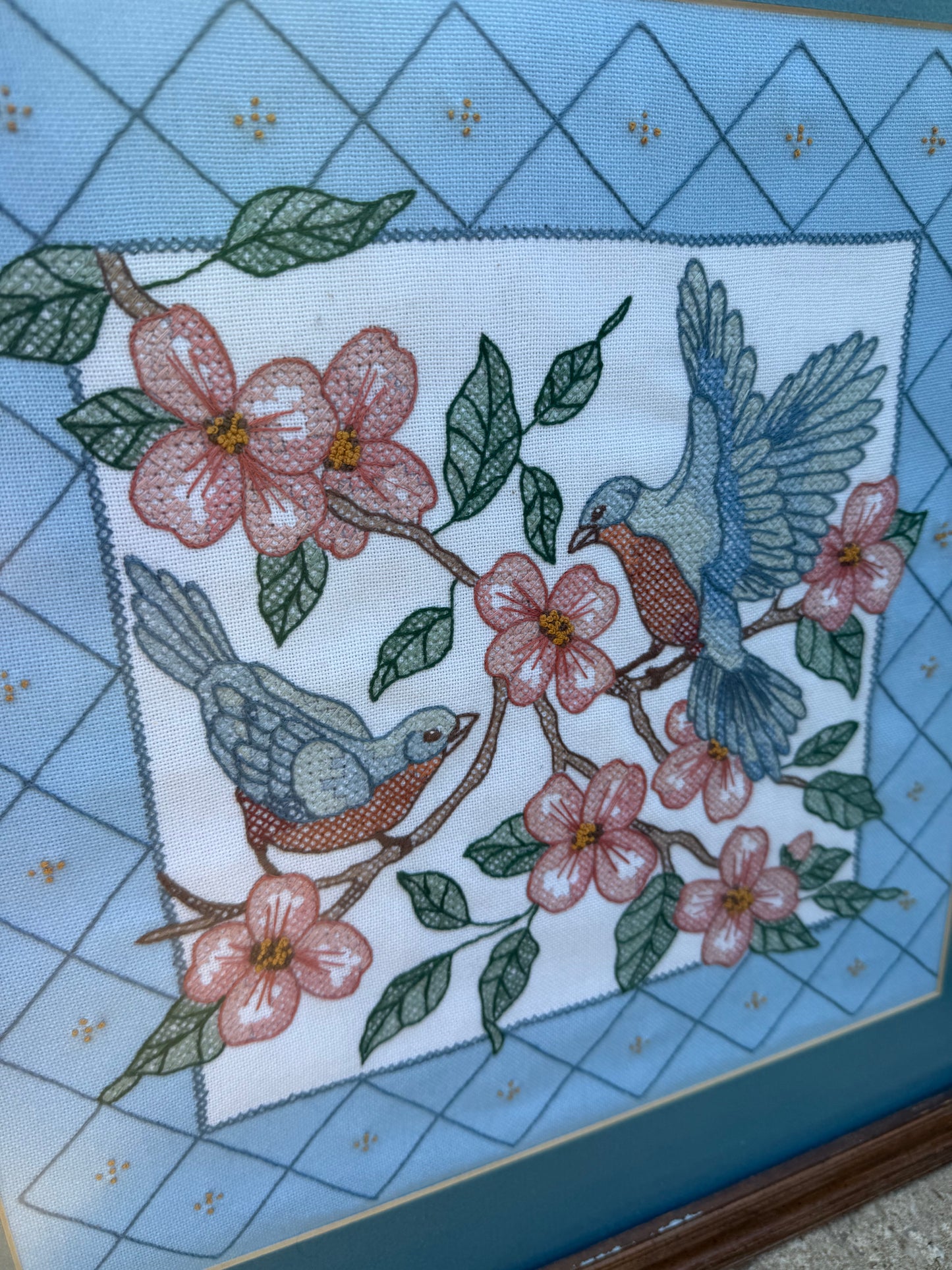 Framed Blue Birds Cross Stitch