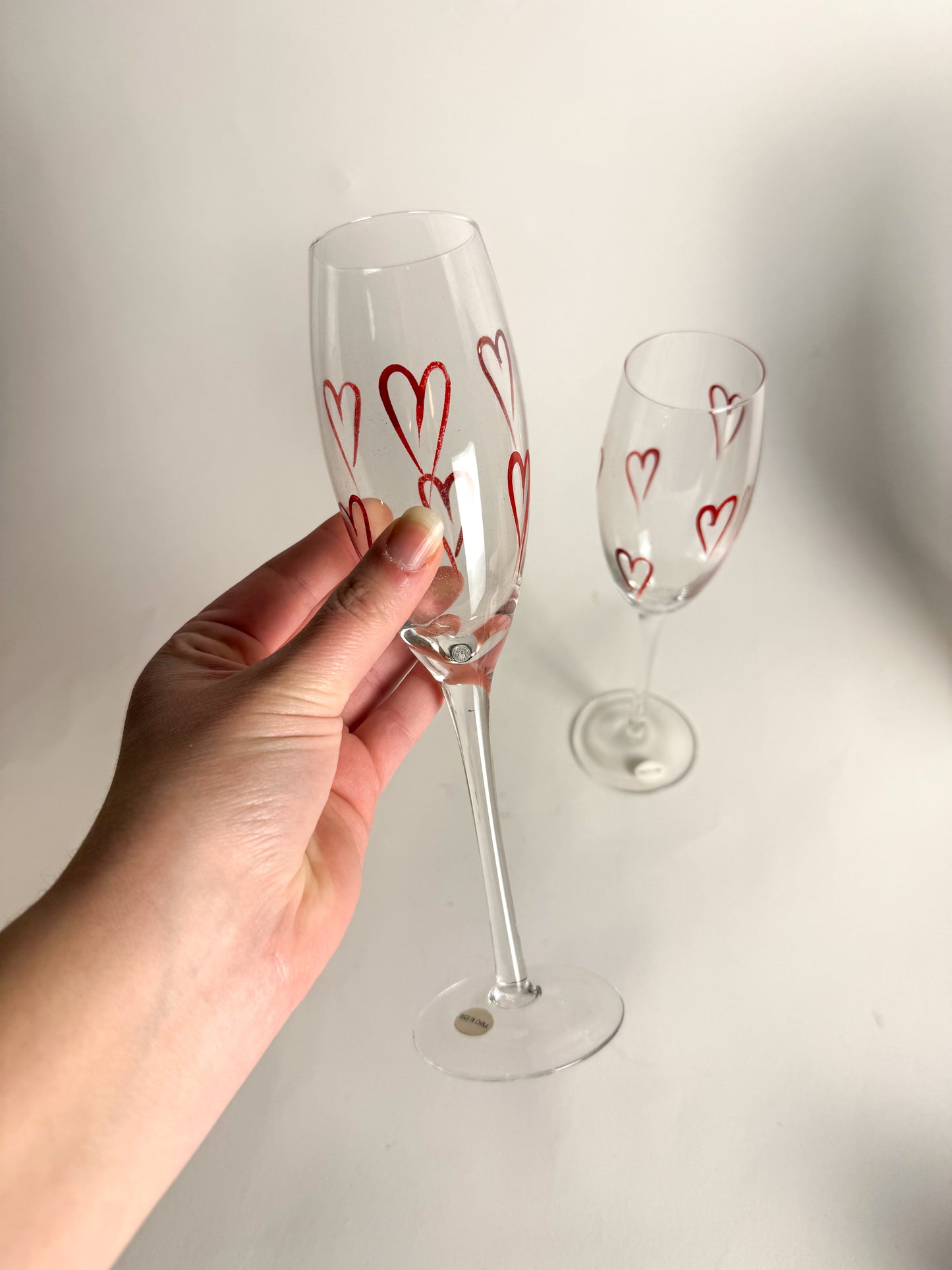 Romantic Hearts Hand-Painted Champagne Flutes