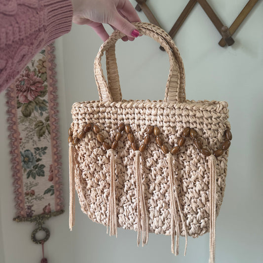 Vintage seagrass handbag w/ beads & tassels