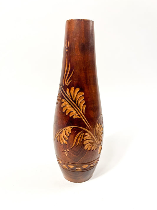 Hand Carved & Laquered Wood Vase