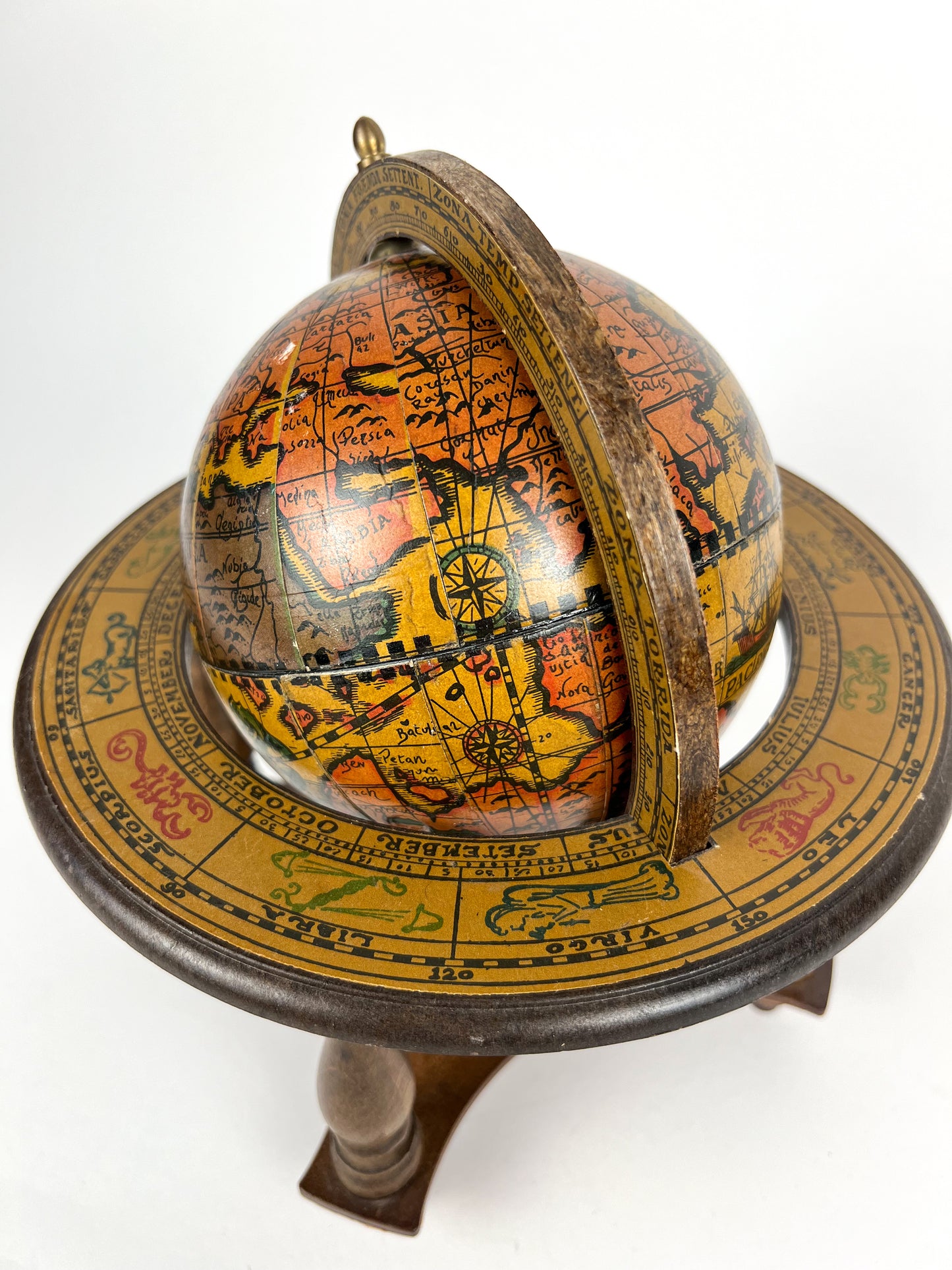 Vintage Old World Globe Music Box with Zodiac Signs