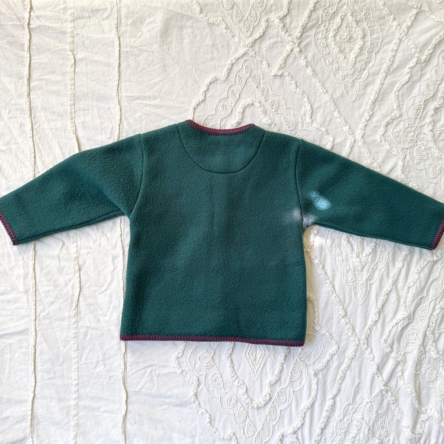 Kids Threads Floral Embroidered Green Fleece Sweater