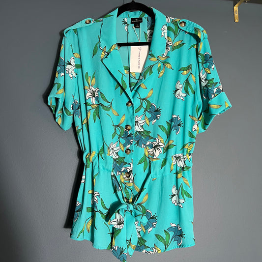 Worthington Blue Floral Button Down Blouse