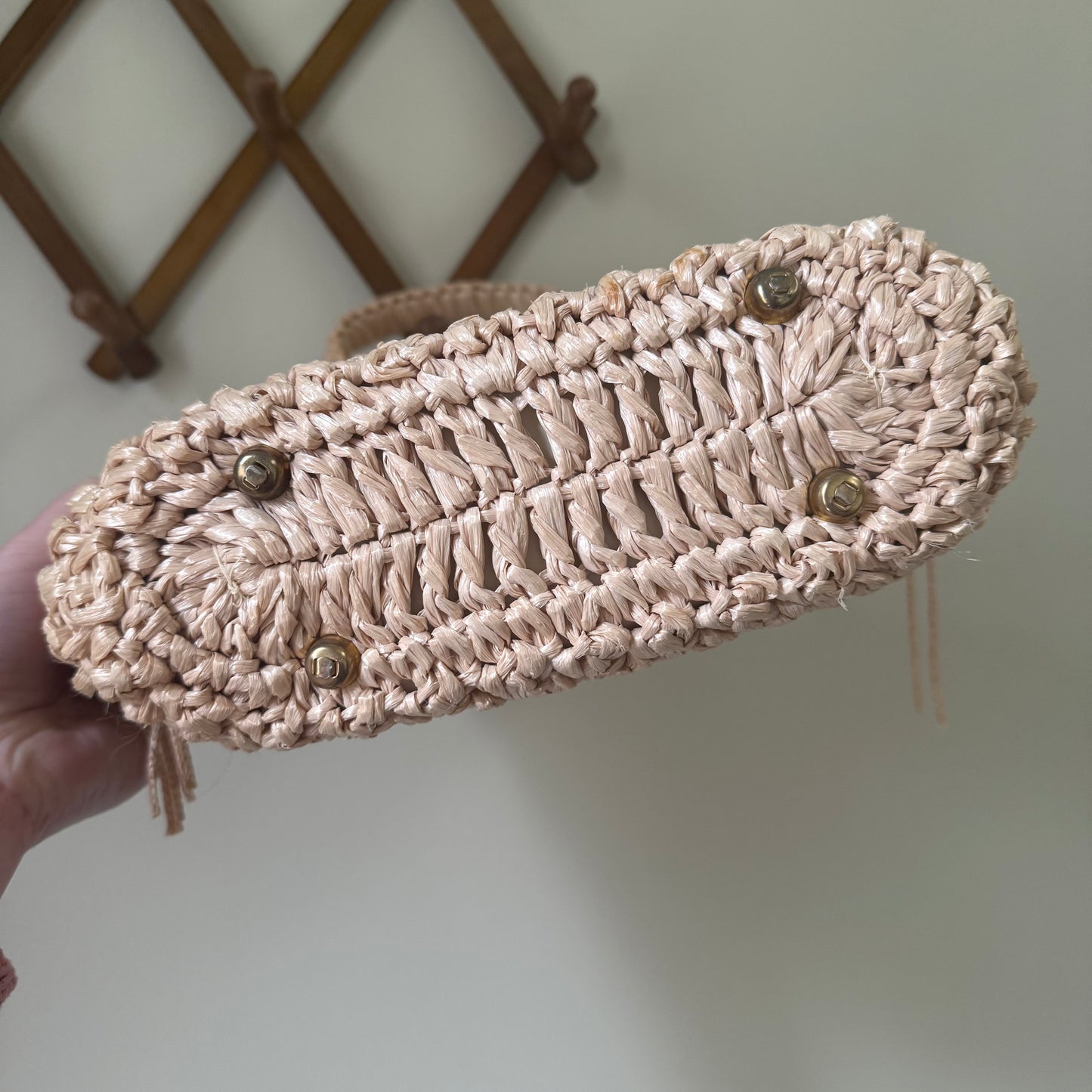 Vintage seagrass handbag w/ beads & tassels