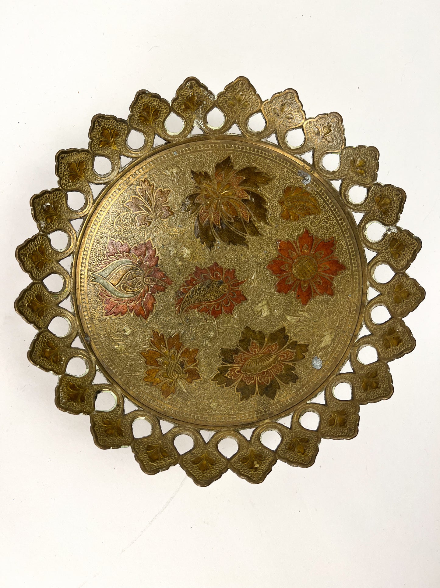 Enamel & Brass Pedestal Bowl