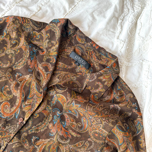 Vintage Kasper Brown/Orange Paisley Blouse