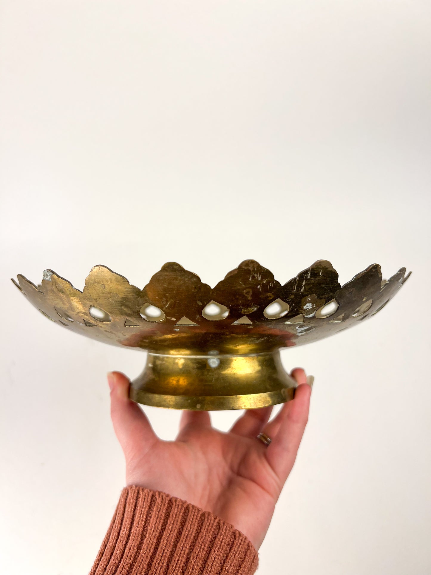 Enamel & Brass Pedestal Bowl