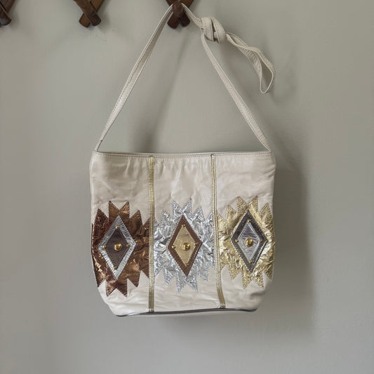 80s Samir leather shoulder bag w/ geometric design