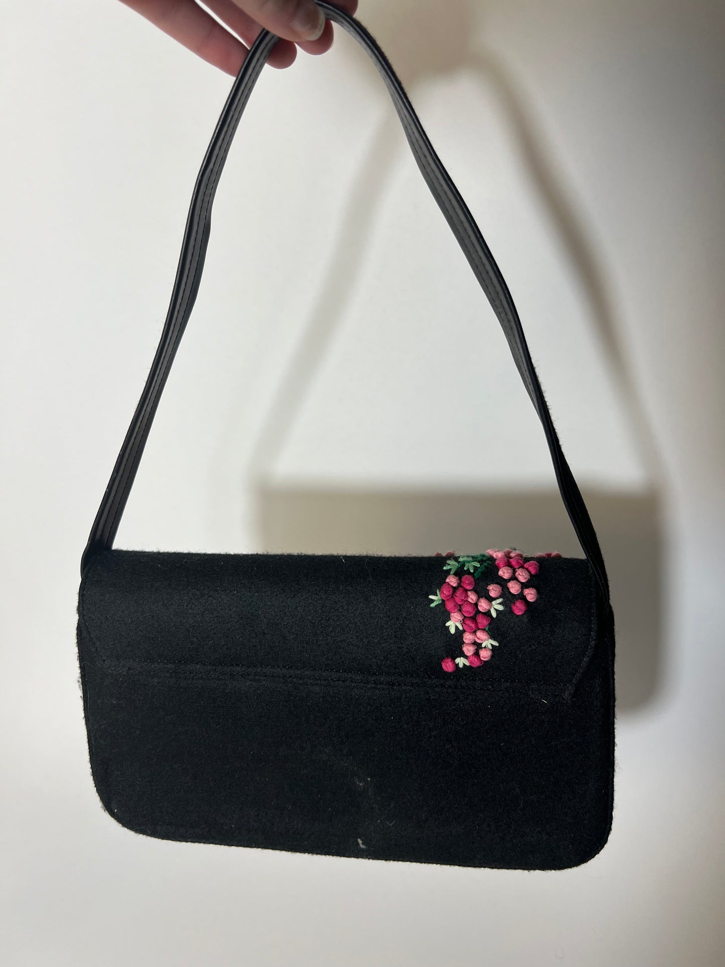 Valerie Stevens Embroidered Black Shoulder Bag