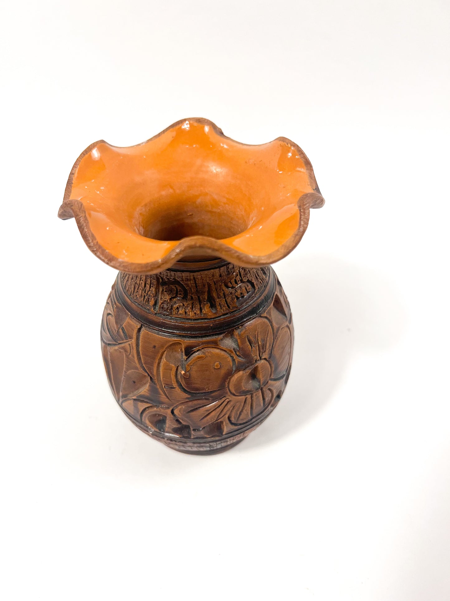 Hand Carved & Glazed Red Clay Vase