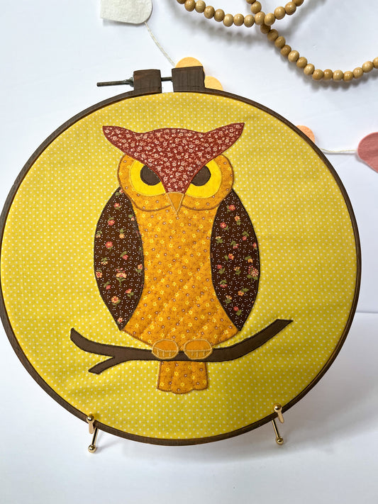 Vintage quilted owl in hoop