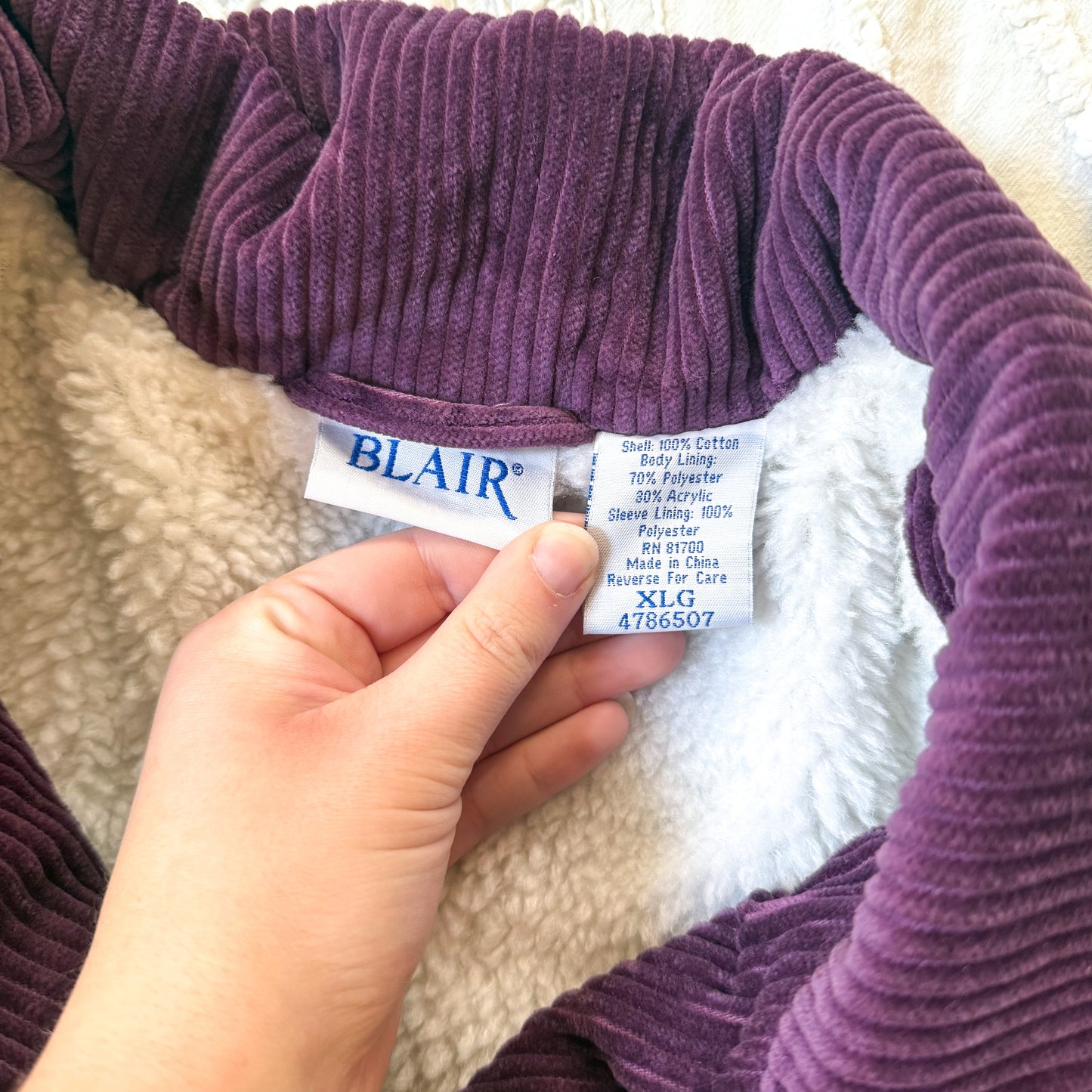 Blair Purple Corduroy w/ Sherpa Barn Coat