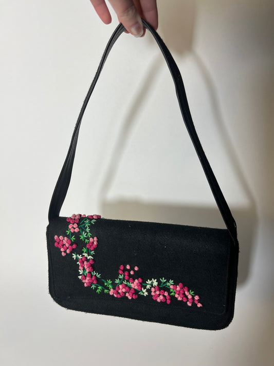 Valerie Stevens Embroidered Black Shoulder Bag