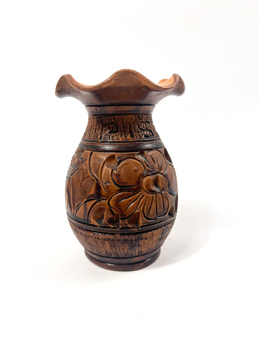 Hand Carved & Glazed Red Clay Vase