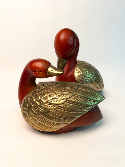 Vintage Dolbi Cashier Brass & Wood Duck Figurines