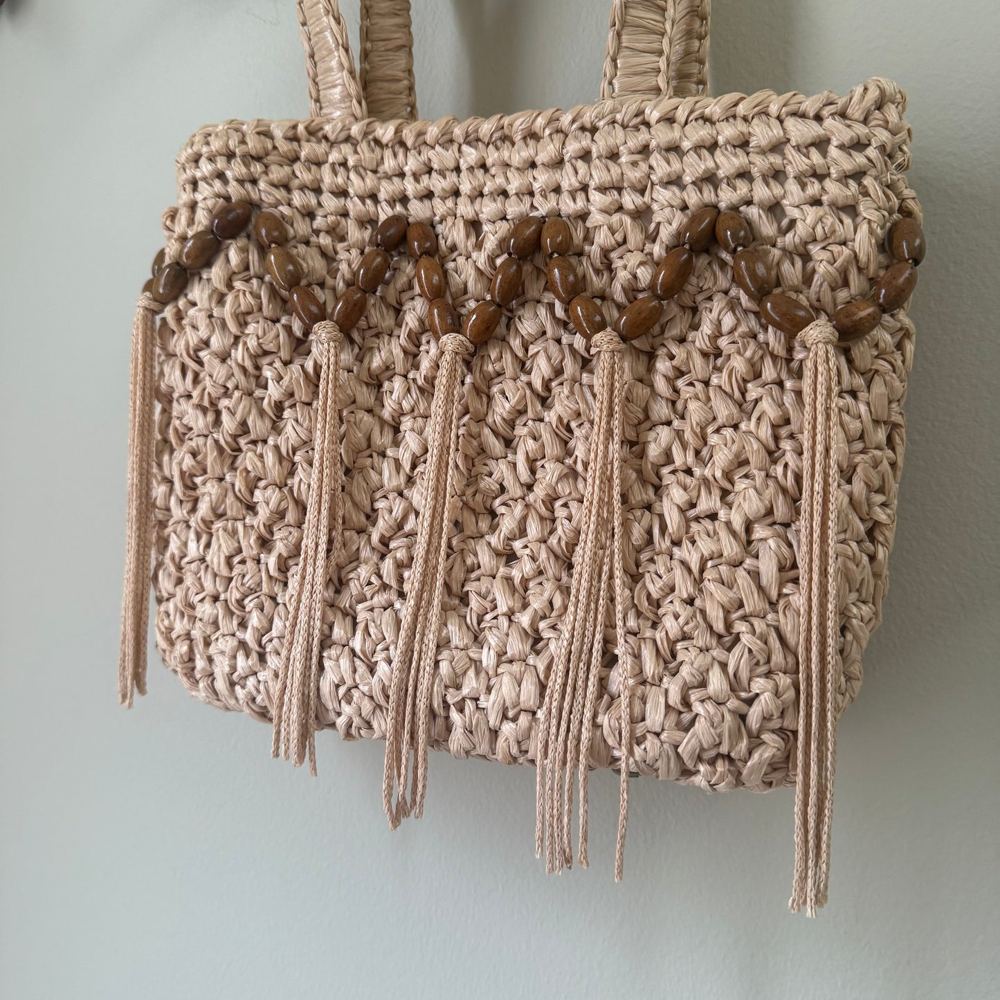 Vintage seagrass handbag w/ beads & tassels