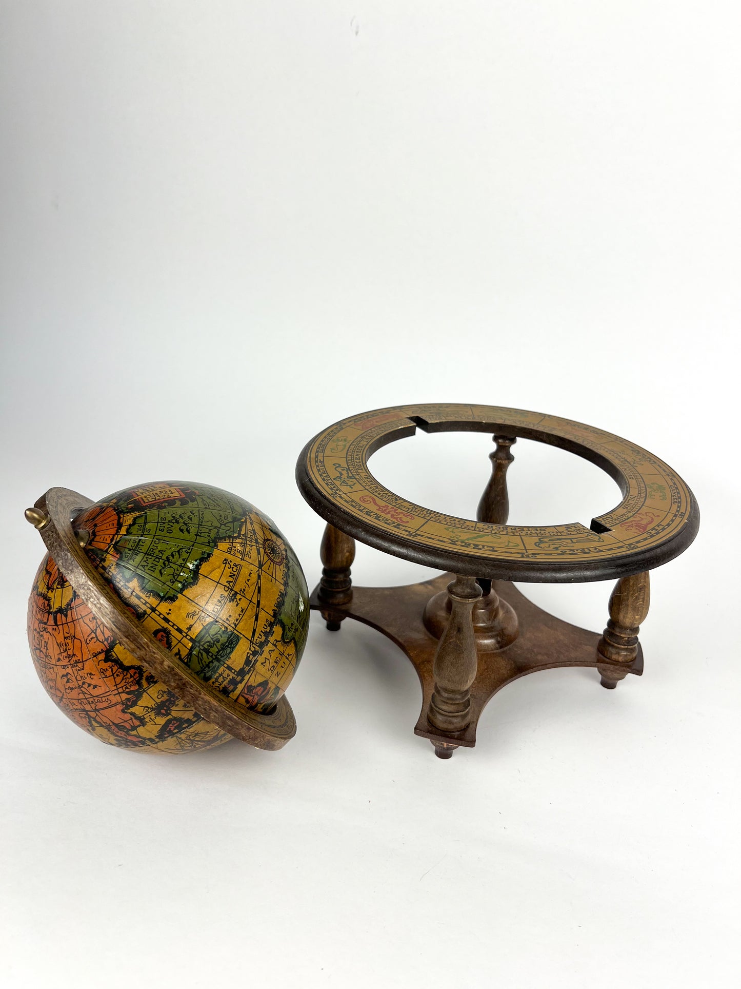 Vintage Old World Globe Music Box with Zodiac Signs