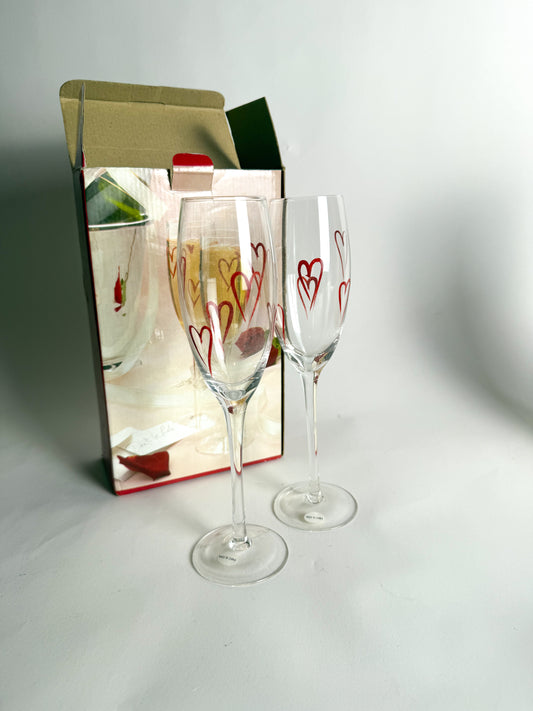 Romantic Hearts Hand-Painted Champagne Flutes
