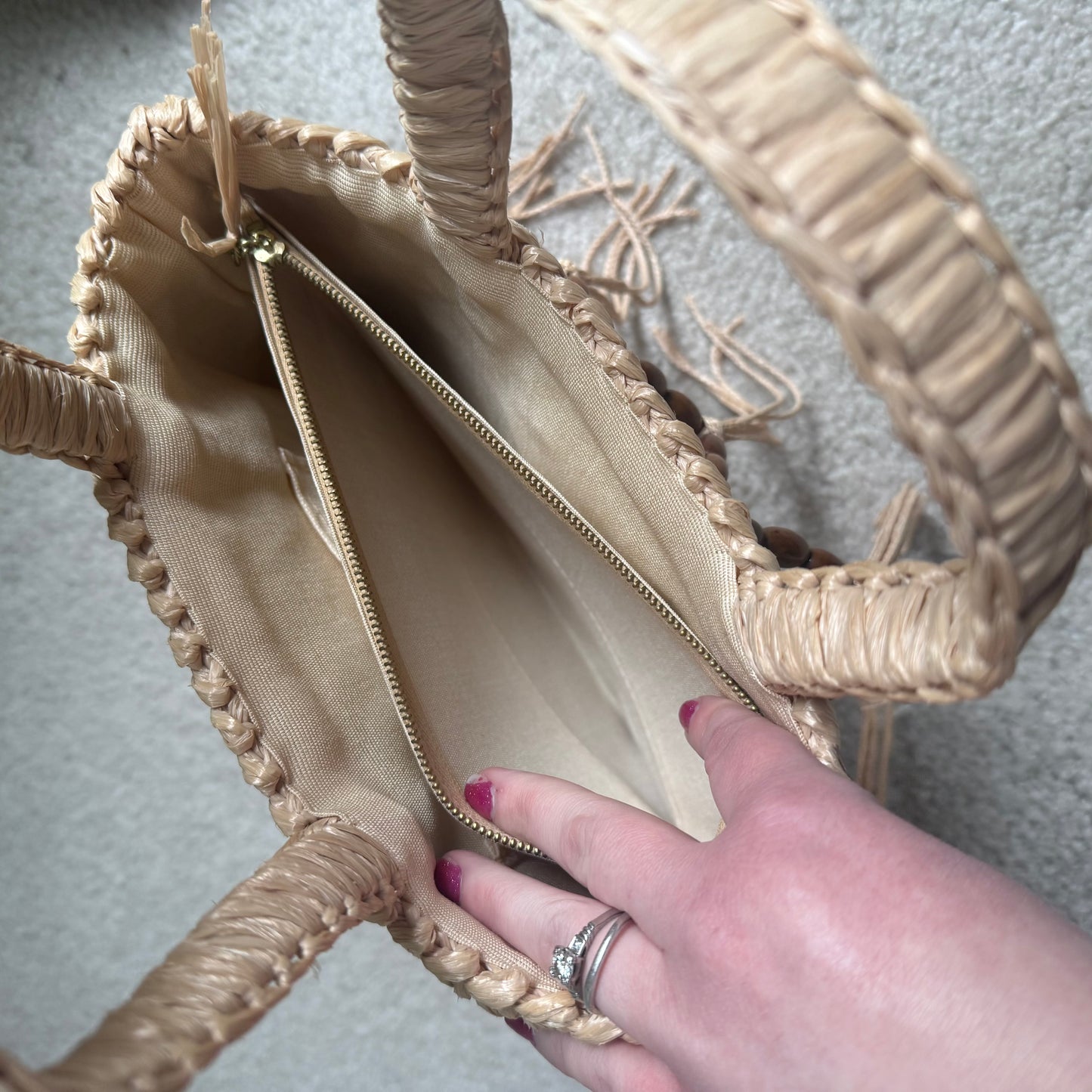 Vintage seagrass handbag w/ beads & tassels