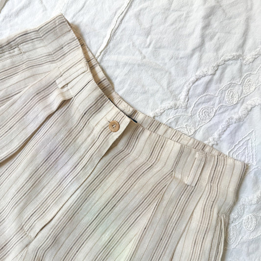 LizSport tan & cream striped high-waisted shorts