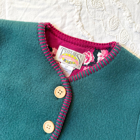 Kids Threads Floral Embroidered Green Fleece Sweater